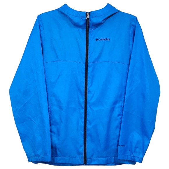 Columbia Bright Blue Hooded Full Zip Windbreaker Jacket Big Girl's 14/16 - Picture 1 of 9